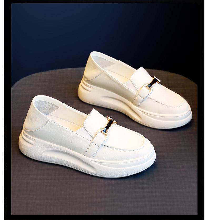 Buycenter Genuine Leather White Loafers - Trendy Women’s Casual Shoes - Buy Center