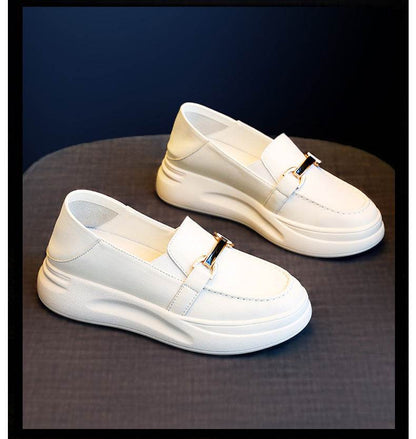 Buycenter Genuine Leather White Loafers - Trendy Women’s Casual Shoes - Buy Center