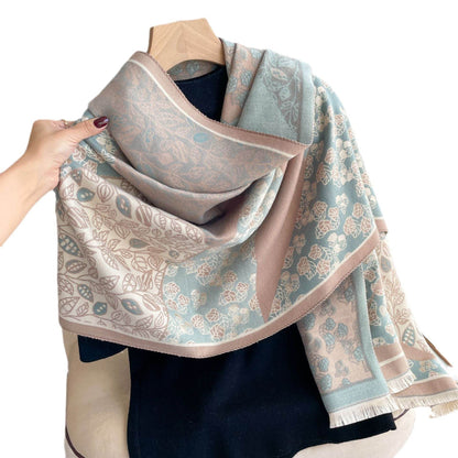 Korean Style Floral Print Shawl - Cashmere-like Winter Scarf for Warmth - Buy Center
