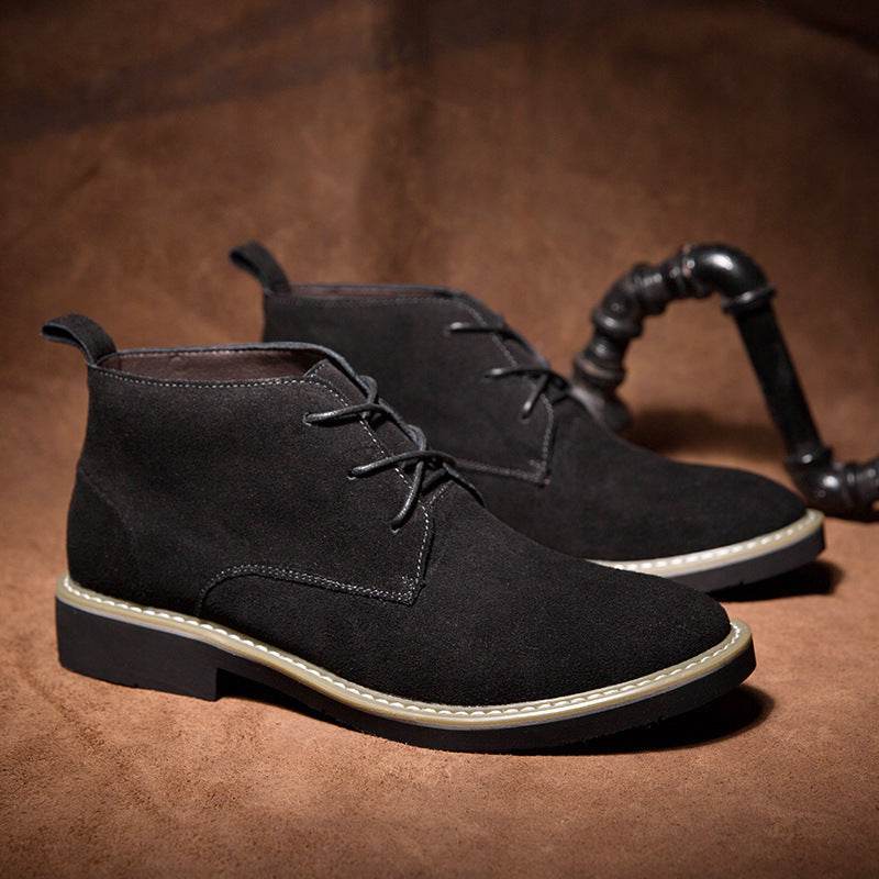 Mid-Top Men's Cowhide Suede Boots - Stylish Lace-Up Comfort & Durability - Buy Center