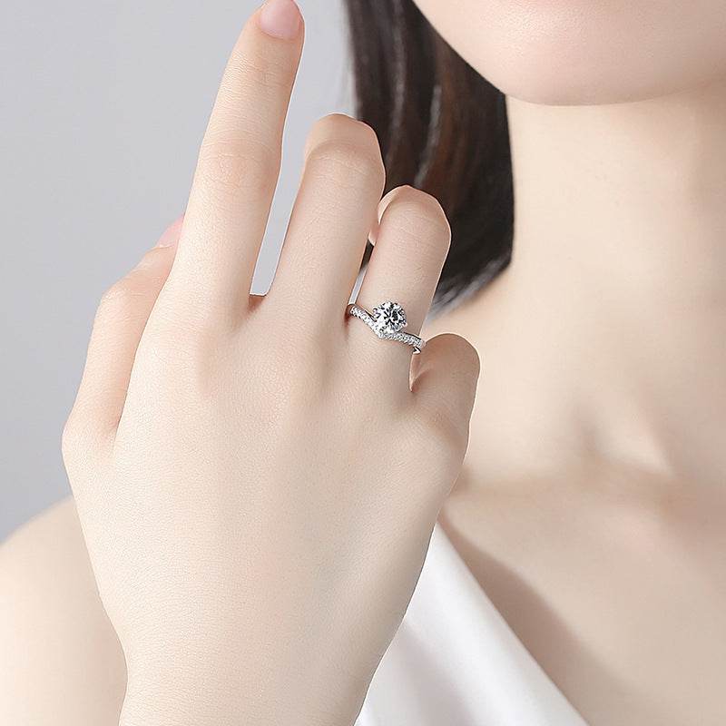 Buycenter S925 Silver Simulated Moissanite Ring - Elegant Crown Design - Buy Center