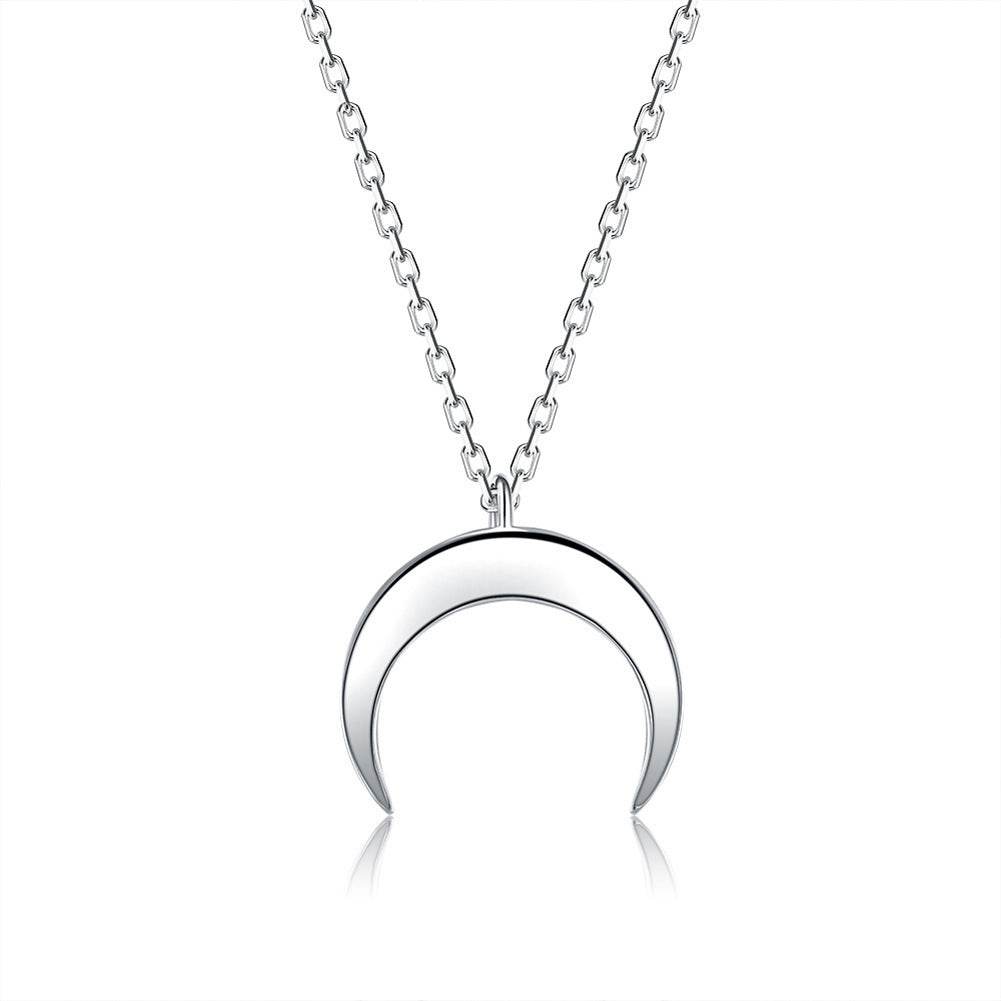 Simple Moon Pendant Necklace - 925 Sterling Silver Clavicle Chain for Women - Buy Center