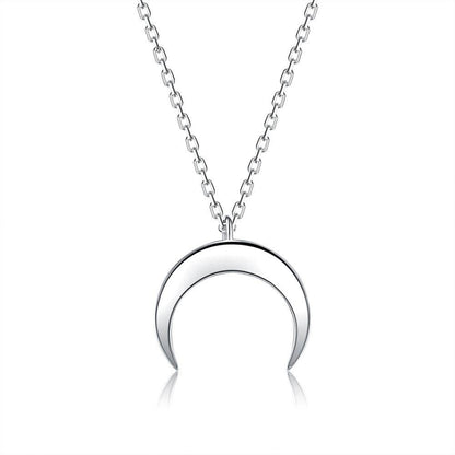 Simple Moon Pendant Necklace - 925 Sterling Silver Clavicle Chain for Women - Buy Center