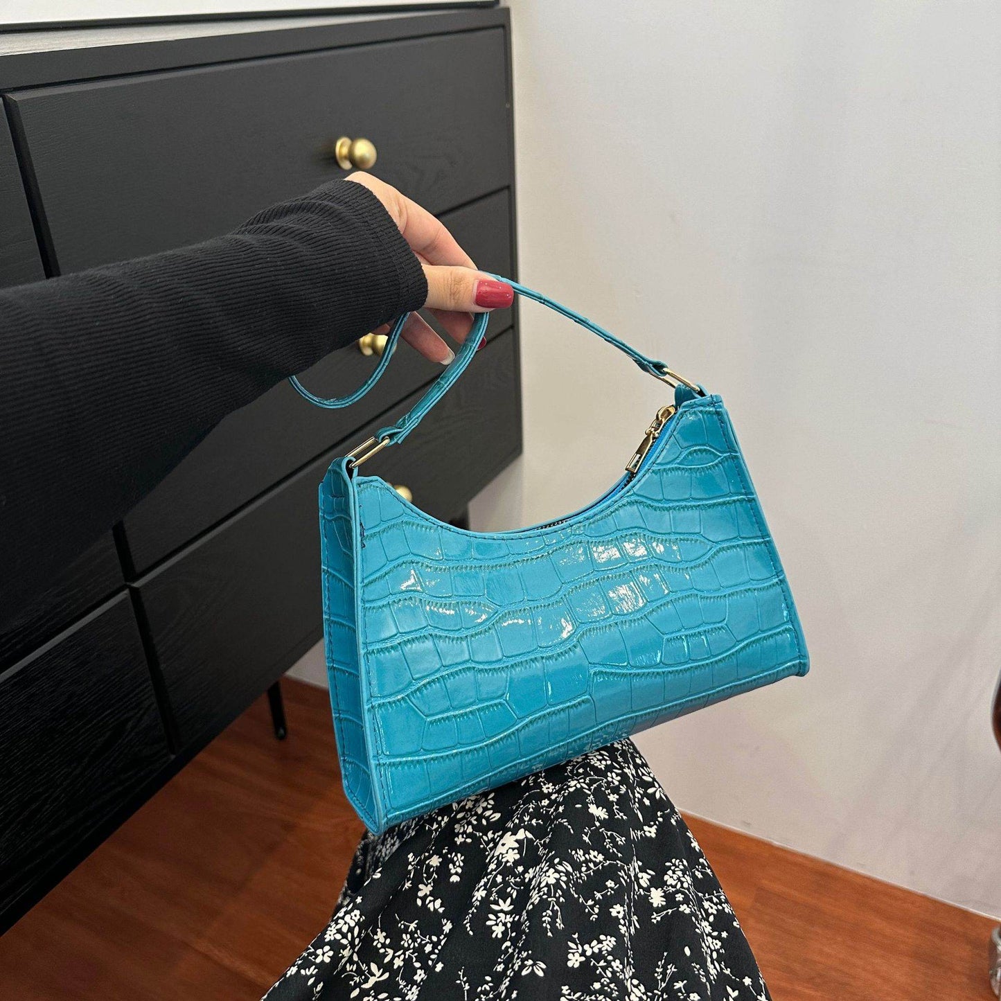 Buycenter Candy Color Shoulder Bag - Embossed Stone Pattern, Soft PU - Buy Center