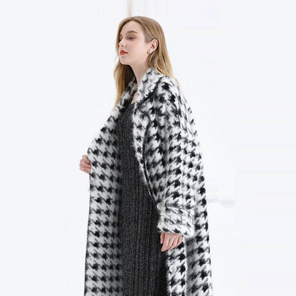 Buycenter Thick Mink Fur Coat for Women - Long Black and White Cardigan - Buy Center