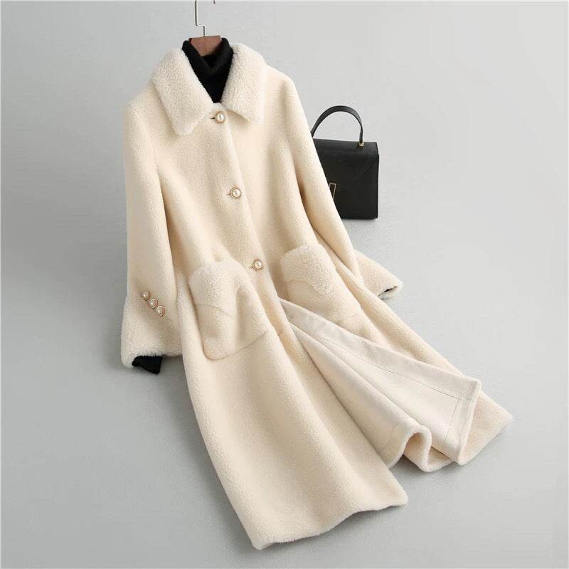 Urban Style Mid-Length Lamb Wool Coat - Women's Fleece Fur Jacket - Buy Center