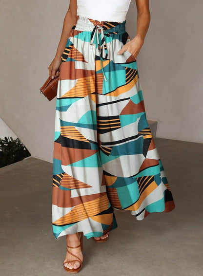 Stylish Printed Wide-leg Trousers - Comfortable Spandex Pants for All Sizes - Buy Center