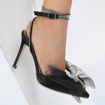 Buycenter Elegant Pearl Rhinestone Bow Stiletto Party Pumps - Buy Center