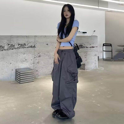 Casual High Waist Wide Leg Cargo Pants - Stylish in Red, Black, Gray - Buy Center