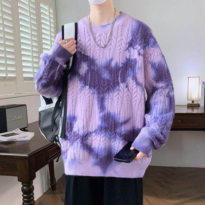 Men's Casual Long Sleeve Sweater in Blue, White, and Purple - Stylish Comfort - Buy Center
