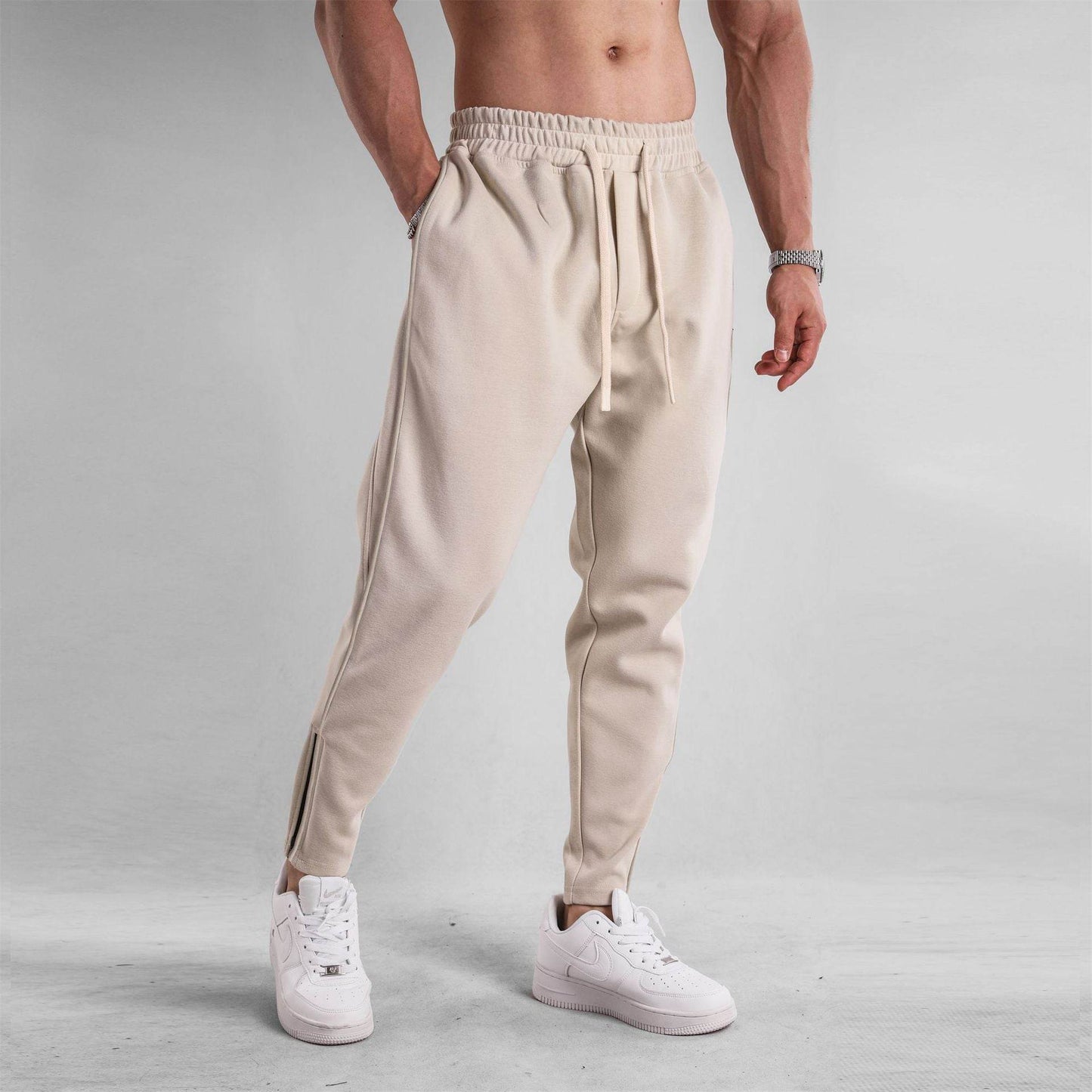 Slim Fit Zipper Ankle Banded Pants - Stylish Cropped Sports Trousers - Buy Center