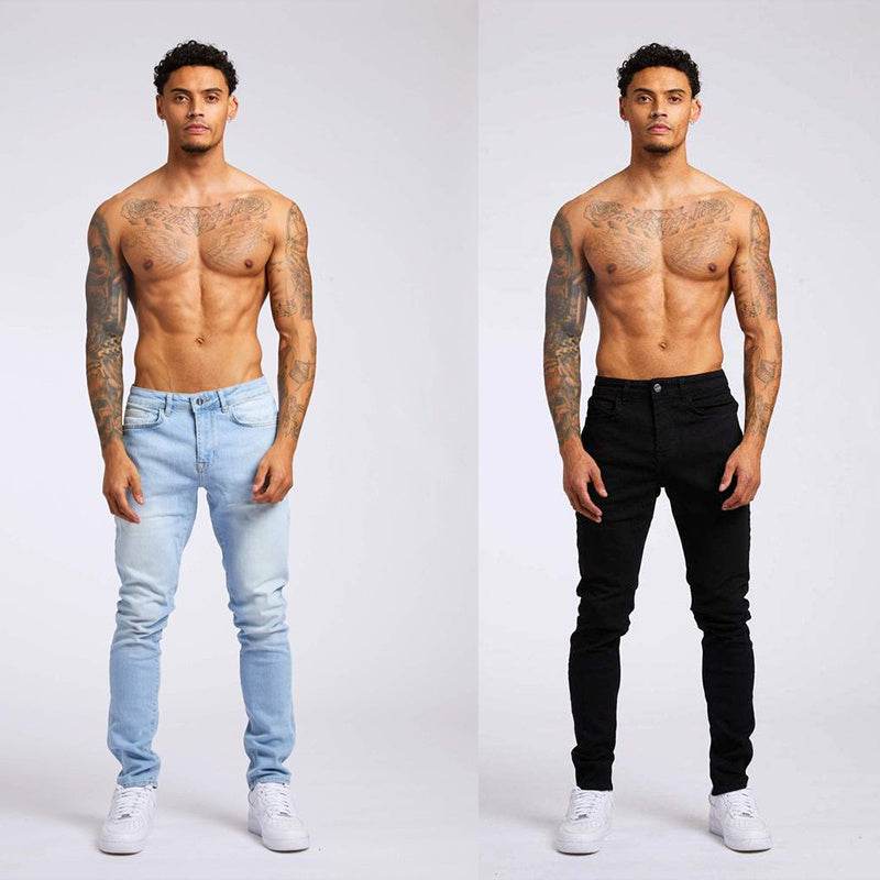 Men's Slim Fit High Waist Jeans - Casual Fashion in Light Blue & Black - Buy Center