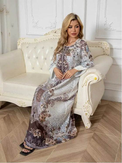 Buycenter Elegant Floral Print Abaya Dress - Long Sleeve for Ladies - Buy Center