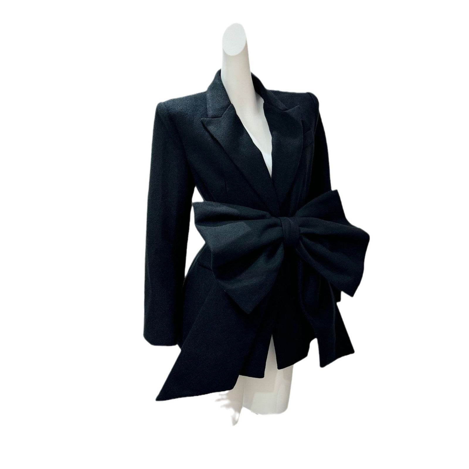 Women’s Patchwork Bow Jacket - Stylish Notched Collar, Long Sleeve - Buy Center