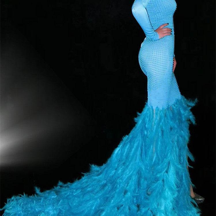 Buycenter Elegant Feather Trailing Dress - Elegant Evening Wear - Buy Center