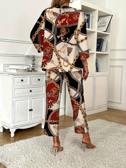 Casual Cape Top & Pocketed Pants Two-Piece Set - Stylish Print - Buy Center
