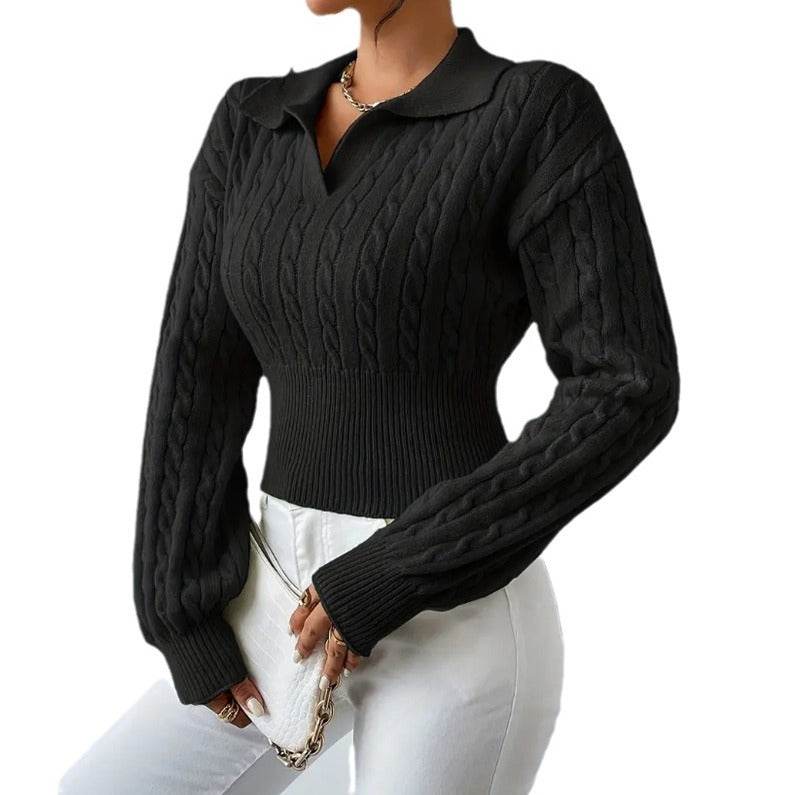 Women's V-Neck Solid Color Sweater - Cozy Loose Fit in Light Green & Black - Buy Center