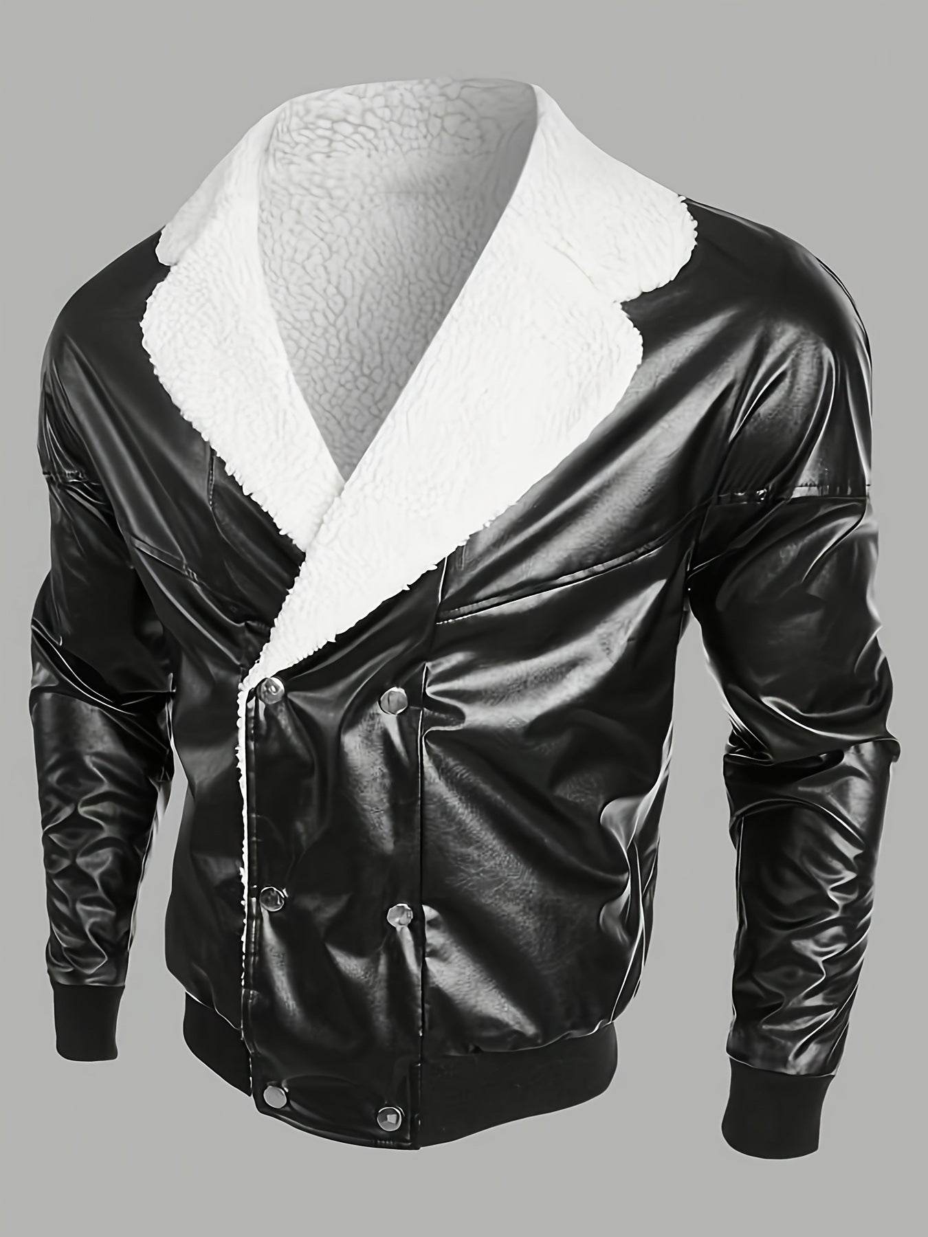 Men's Black PU Leather Coat - Thickened Fleece-Lined for Ultimate Warmth - Buy Center