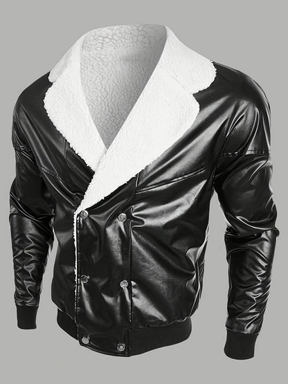 Men's Black PU Leather Coat - Thickened Fleece-Lined for Ultimate Warmth - Buy Center