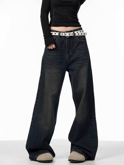 Retro Black Wide Leg Jeans for Women - Vintage Straight-Leg Style - Buy Center