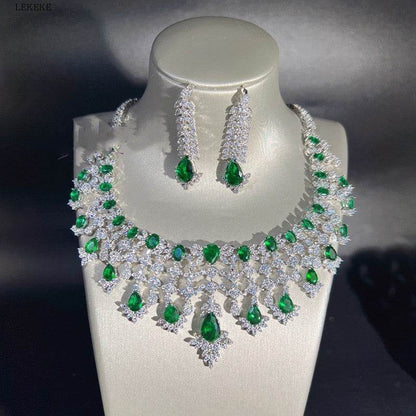 Buycenter Emerald Green Zircon Jewelry Set - Necklace, Earrings, Ring, Bracelet - Buy Center