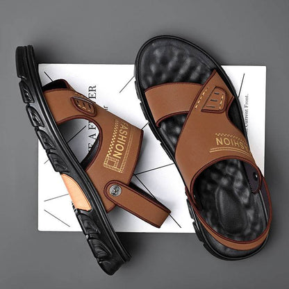 Men's Summer Cowhide Sandals - Breathable Open Toe Casual Footwear - Buy Center