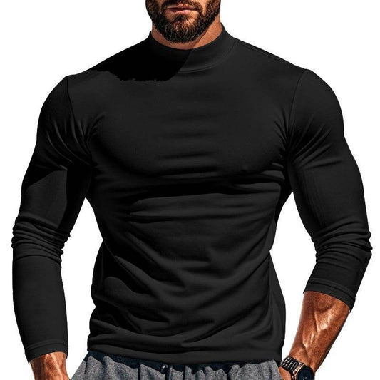Buycenter Slim-Fit Half Turtleneck Men's Top - Stylish Pullover in Black, White, Brown - Buy Center