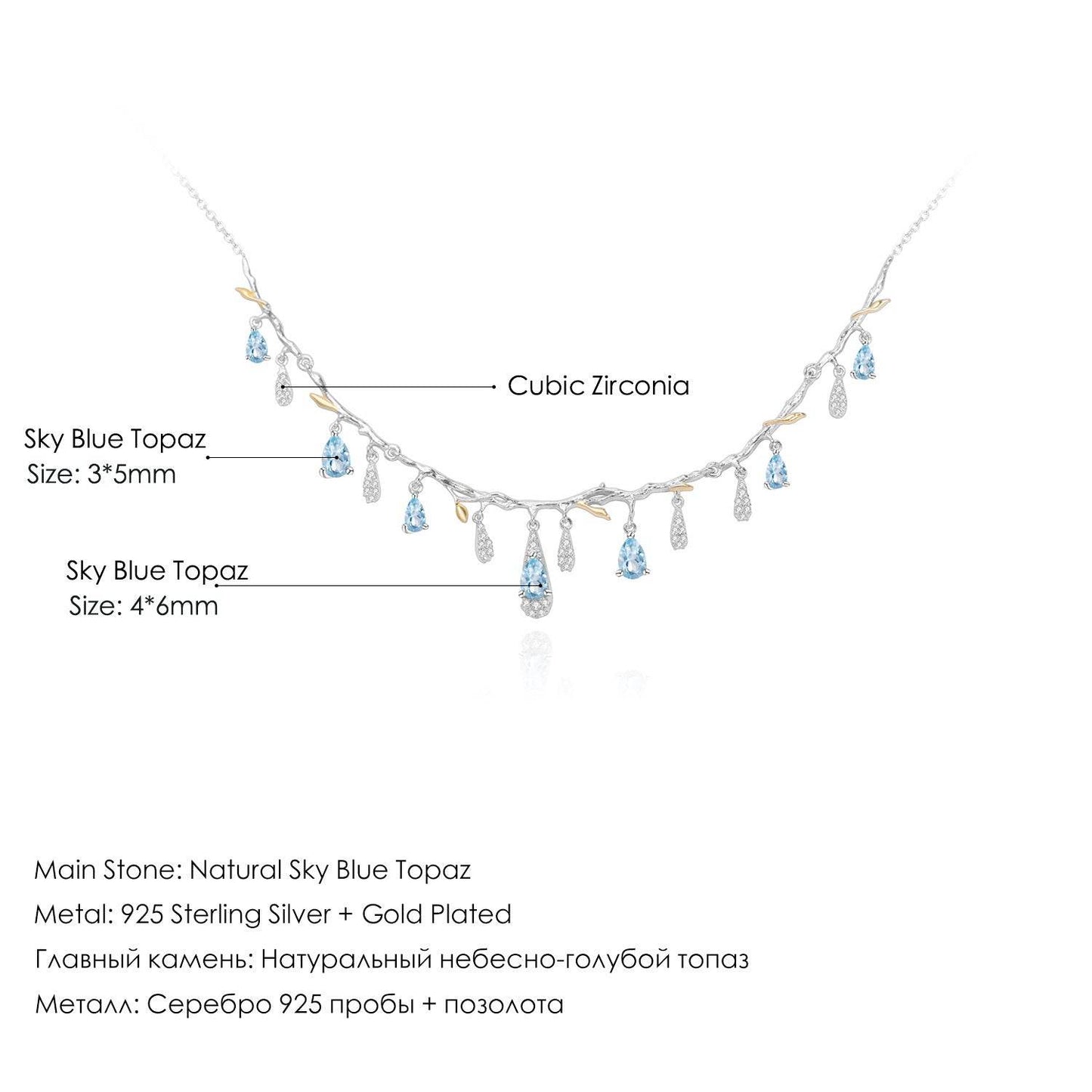 Elegant S925 Silver Natural Topaz Necklace - Stunning Blue Gemstone Pendant - Buy Center