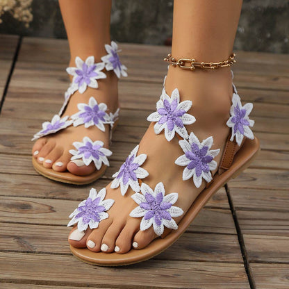 Bohemian Flower Roman Sandals - Stylish Ethnic Design for Women 2025 - Buy Center