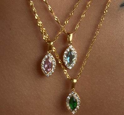 Olive Shaped Horse Eye Zircon Necklace - Stylish Titanium Steel Jewelry - Buy Center