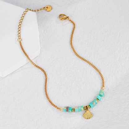 Natural Shell Beaded Anklet - Women's Titanium Steel Body Jewelry - Buy Center