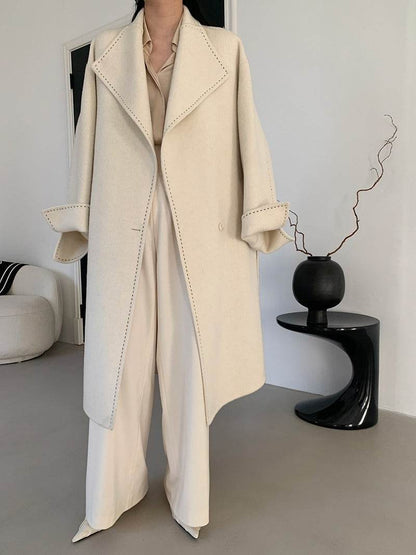 Buycenter Double-faced Woolen Overcoat - Long Fur Lapel, Lace-up Style - Buy Center