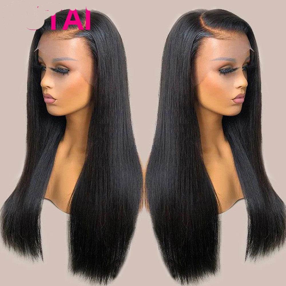 Real Human Hair Lace Wig Set - Medium Length Straight Black Wig - Buy Center