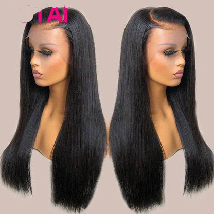 Real Human Hair Lace Wig Set - Medium Length Straight Black Wig - Buy Center