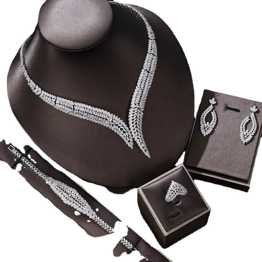 Elegant Bridal Four-Piece Jewelry Set - White Gold & Gemstones 2025 - Buy Center
