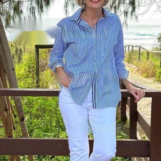 Buycenter Long Sleeve Striped Cardigan - Women's Commuter Blouse - Buy Center