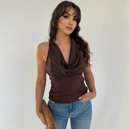 Buycenter Women's Halter Backless Top - Slim Fit Solid Color Vest - Buy Center