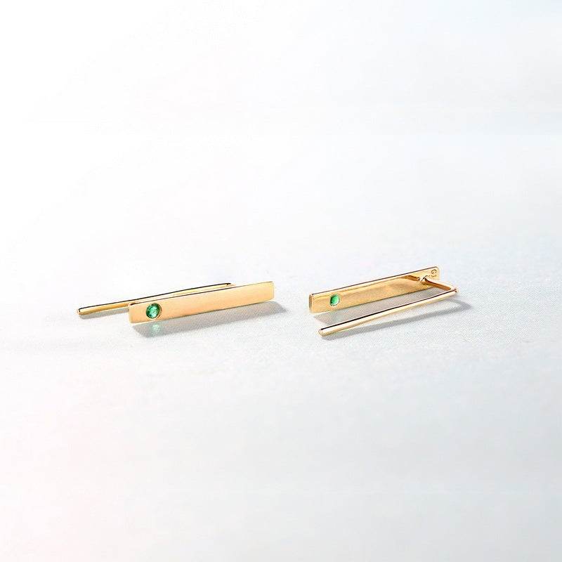 Natural Emerald 14K Gold Earrings - Minimalist Geometric Design - Buy Center
