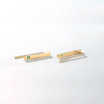 Natural Emerald 14K Gold Earrings - Minimalist Geometric Design - Buy Center