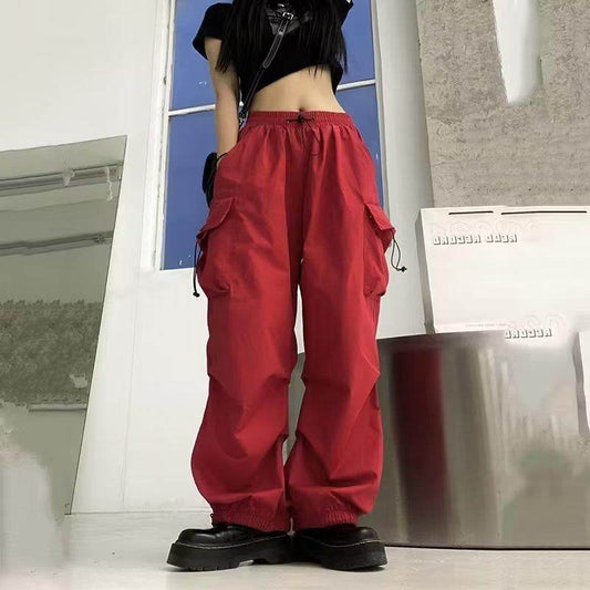 Casual High Waist Wide Leg Cargo Pants - Stylish in Red, Black, Gray - Buy Center