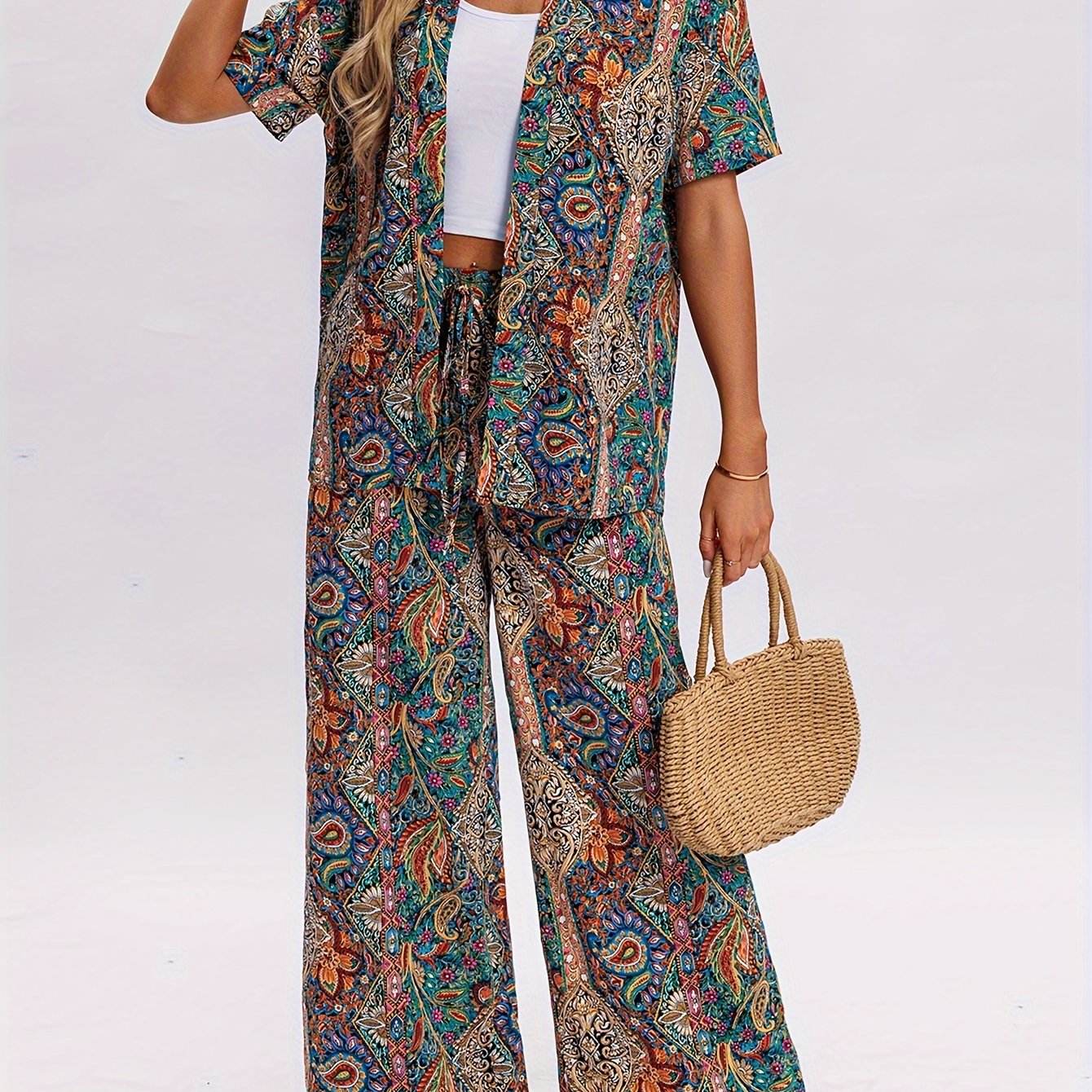 Elegant Women's Paisley Print Two-Piece Set - Lightweight & Stylish - Buy Center
