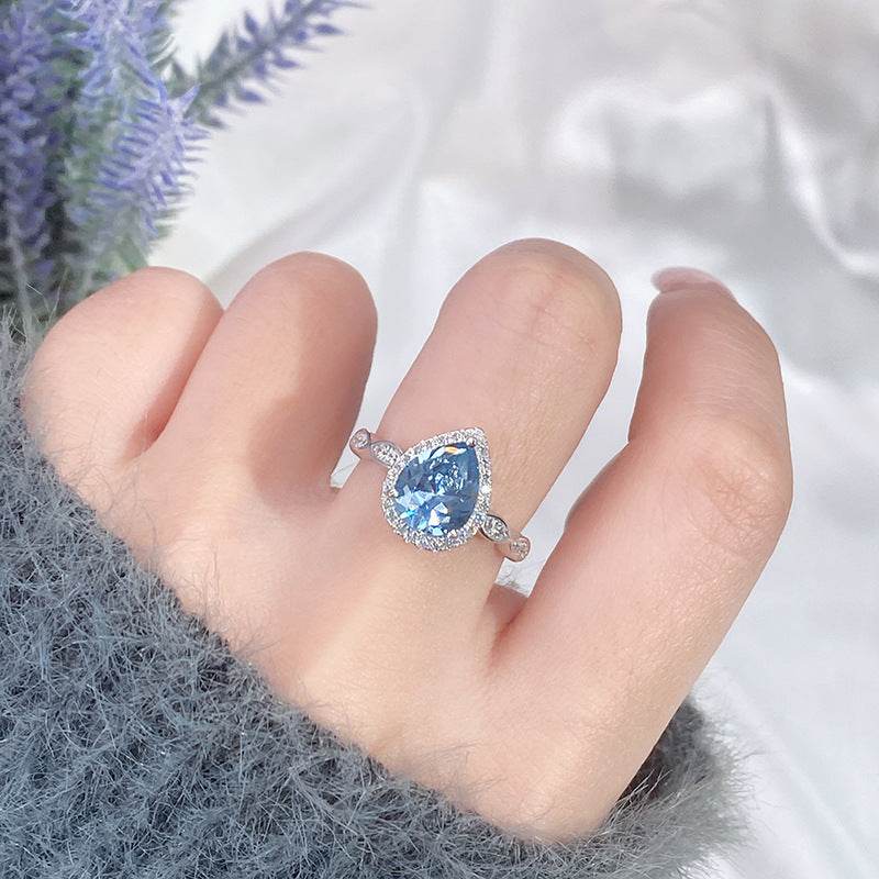 S925 Sterling Silver Colored Gems Ring - Ocean Blue & Red Accents - Buy Center