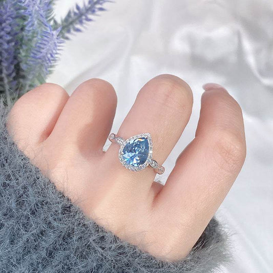 S925 Sterling Silver Colored Gems Ring - Ocean Blue & Red Accents - Buy Center