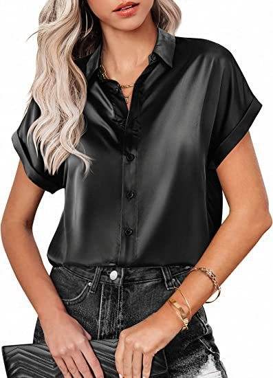 Buycenter Multicolor Silk Satin Shirt - Casual Short Sleeve Top - Buy Center