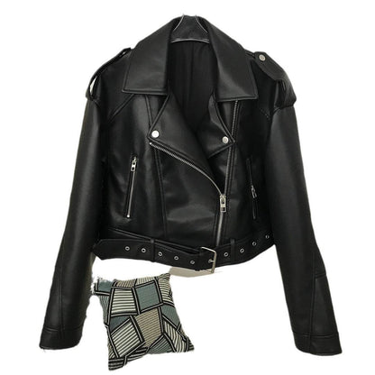Women's Two-Color Washed Leather Motorcycle Jacket - Slim Fit Stylish Coat - Buy Center