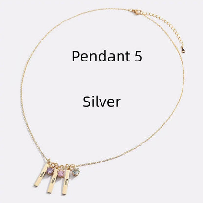 Personalized Mini Bar Birthday Stone Necklace - Custom Stainless Steel Pendant - Buy Center