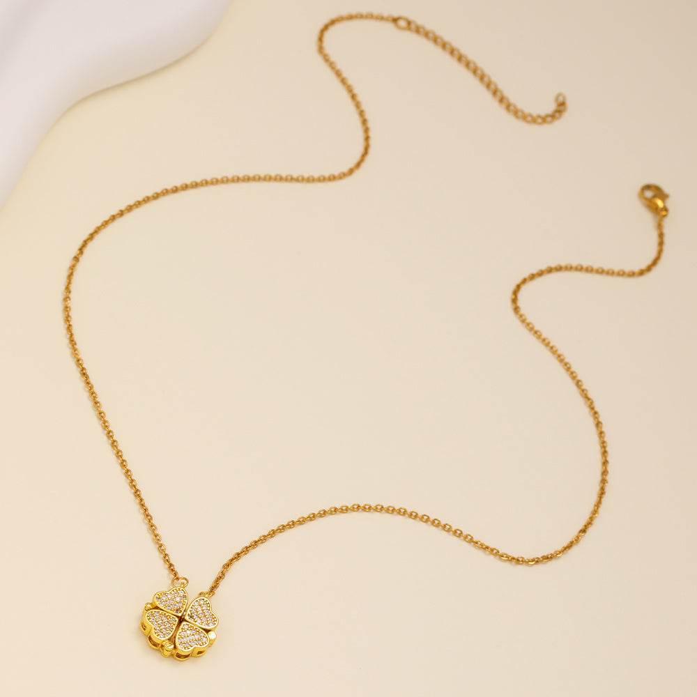 Fashionable Heart-Shaped Necklace - 4-in-1 Clover Design for Women - Buy Center