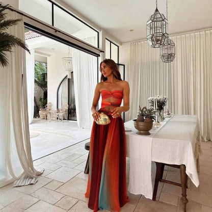 Graceful Satin Gradient Backless Dress - Sexy Halter Style for Socialites - Buy Center