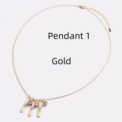 Personalized Mini Bar Birthday Stone Necklace - Custom Stainless Steel Pendant - Buy Center
