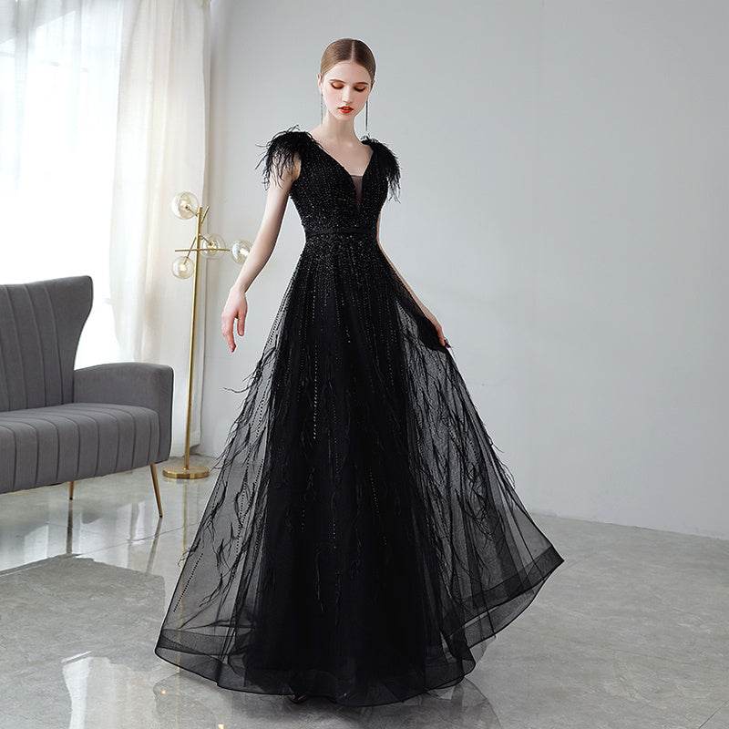 Buycenter Black Evening Dress for Women - Deep V-Neck & Princess Skirt - Buy Center